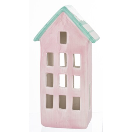 Ceramiczny domek 17x9x5 cm GILLI różowy z niebieskim dachem