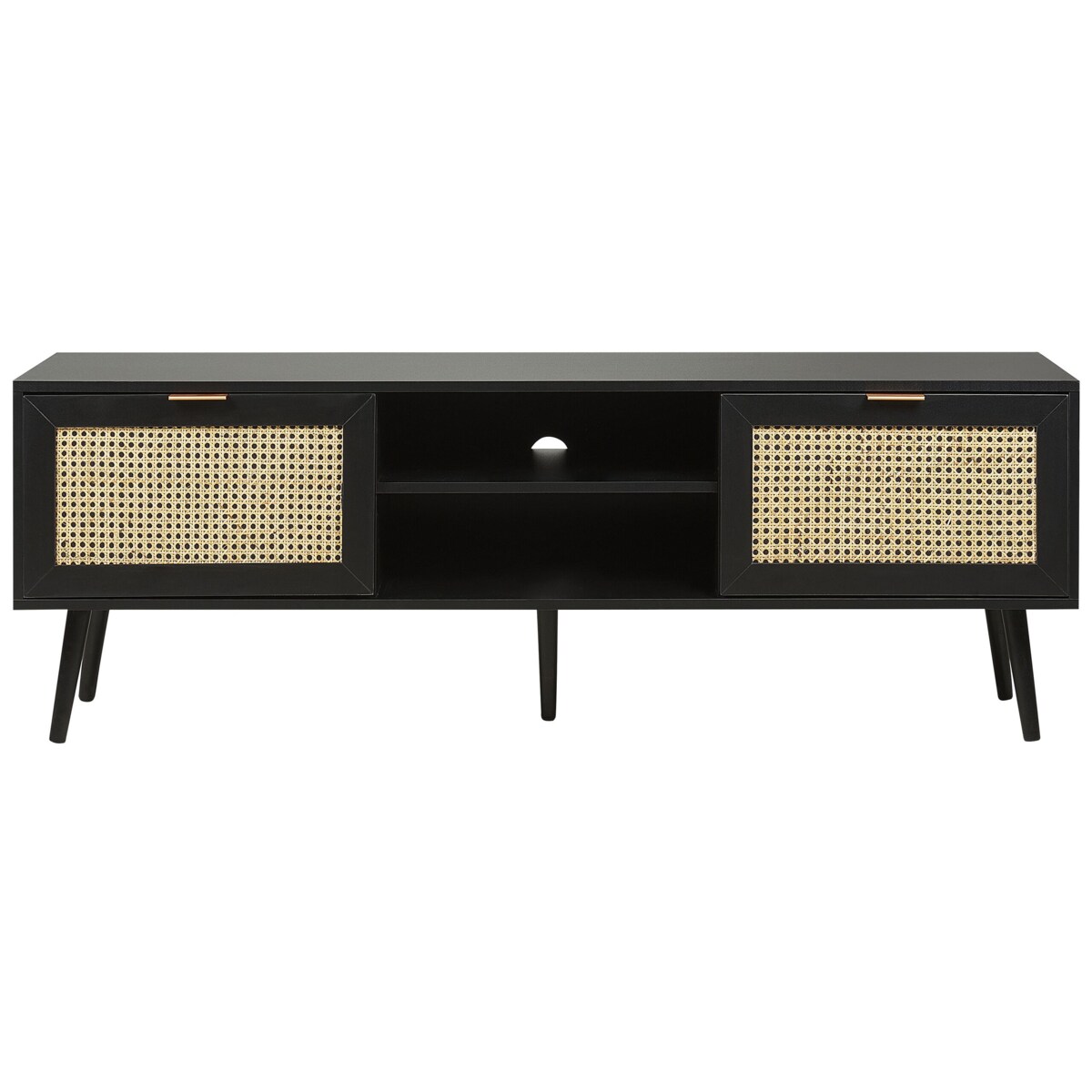 Szafka RTV z frontem rattanowym czarna OPOCO