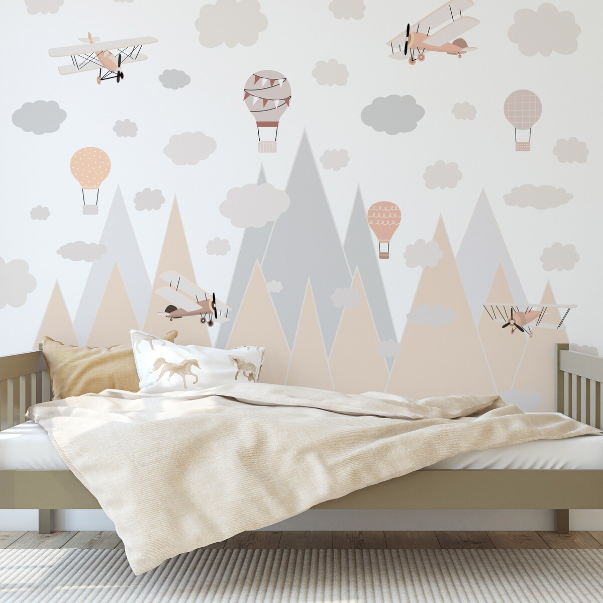 ZESTAW NAKLEJEK DLA DZIECI NA ŚCIANĘ PASTELOWE GÓRY STYL VINTAGE