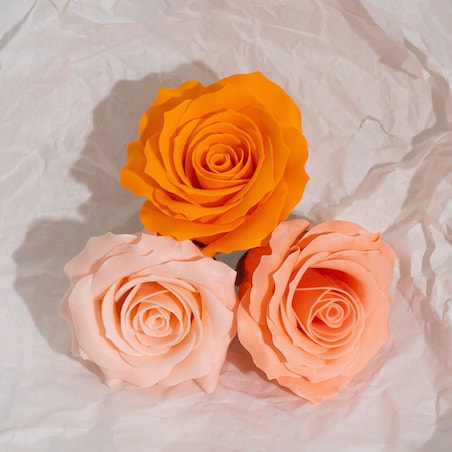 BOX pudełko z KWIATAMI MYDLANYMI 25szt RÓŻA 5 warstwowa odcienie pomarańczo