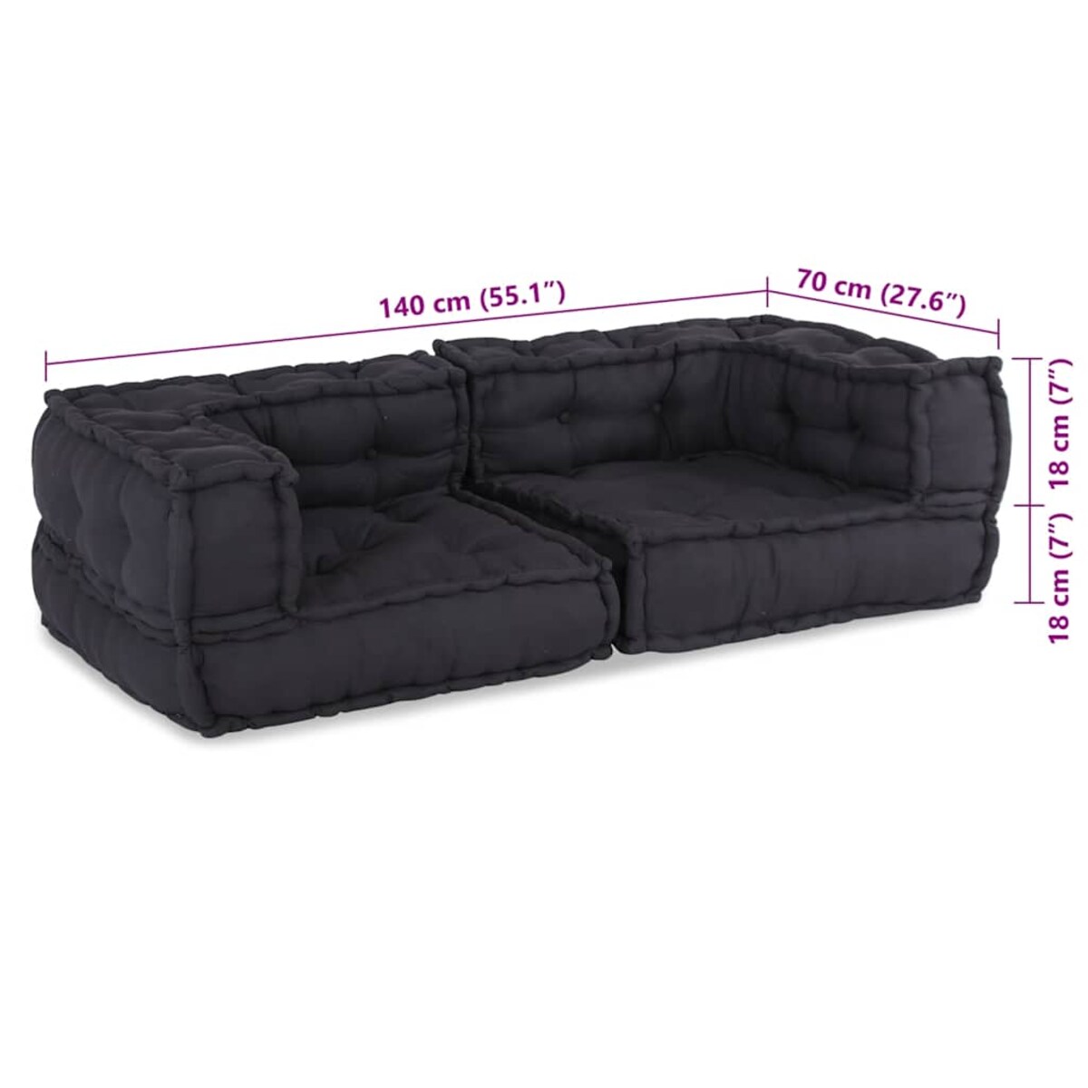 vidaXL 2-osobowa sofa modułowa, antracytowa, 140x70x36, tkanina