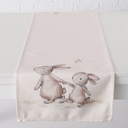 Bieżnik wielkanocny ze wzorem króliczków KNUFFI, 140 x 40 cm