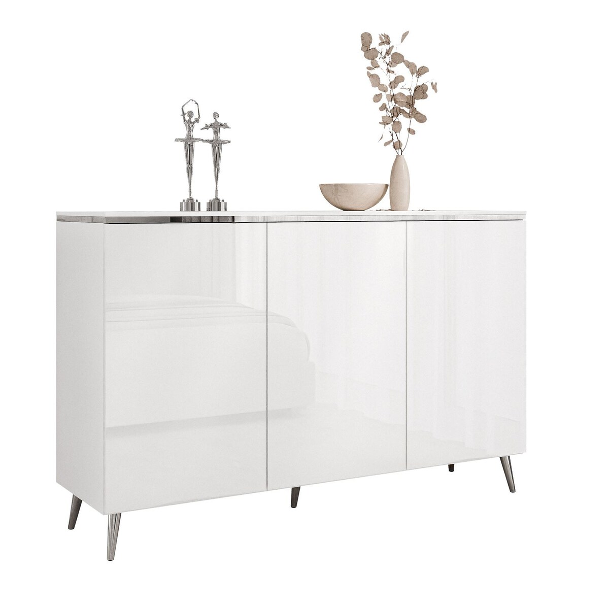 Komoda AURORA SILVER 3D biały połysk nogi skośne