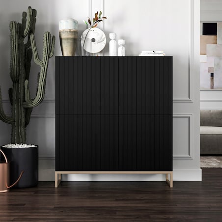 Komoda RTV Glamour Szafka RTV Glamour Czarny Mat Ryflowane Fronty 112 cm