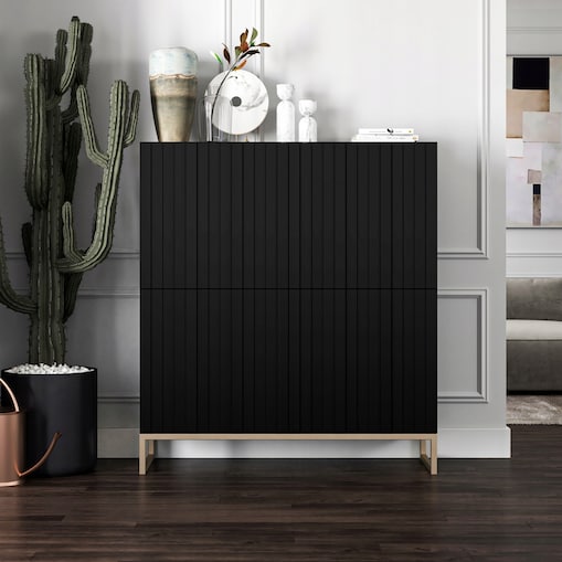 Komoda RTV Glamour Szafka RTV Glamour Czarny Mat Ryflowane Fronty 112 cm