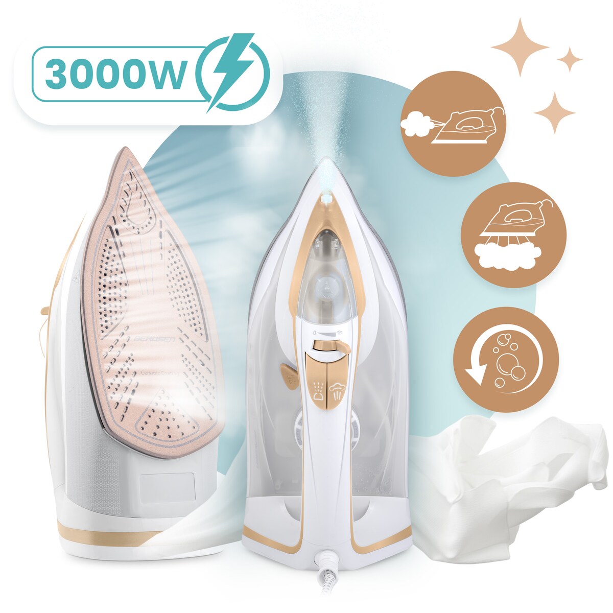 Żelazko parowe 3000W ceramiczna powłoka praca w pionie Berdsen 333000