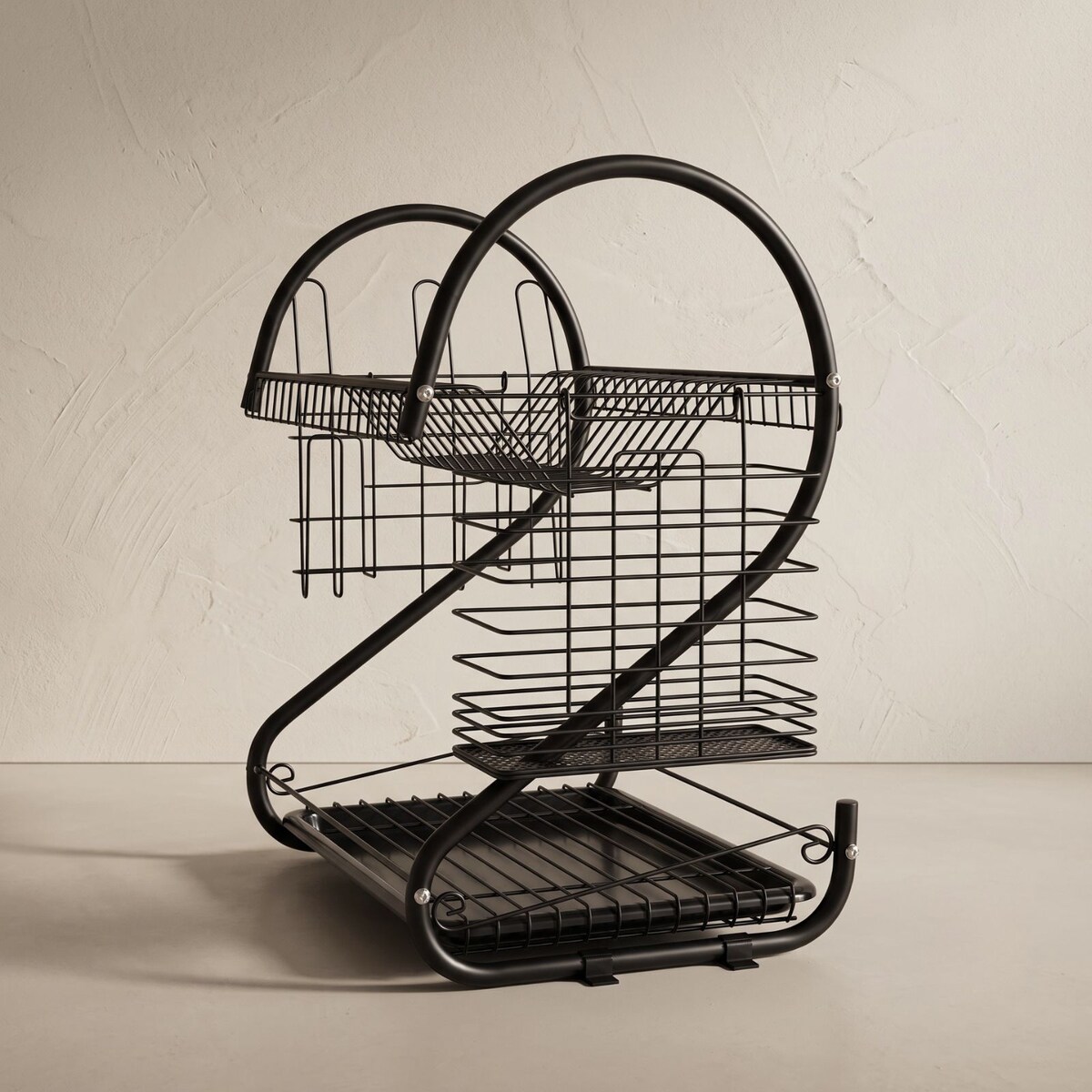 Suszarka do naczyń dwupoziomowa z ociekaczem, 27 x 55 x 40 cm, metal