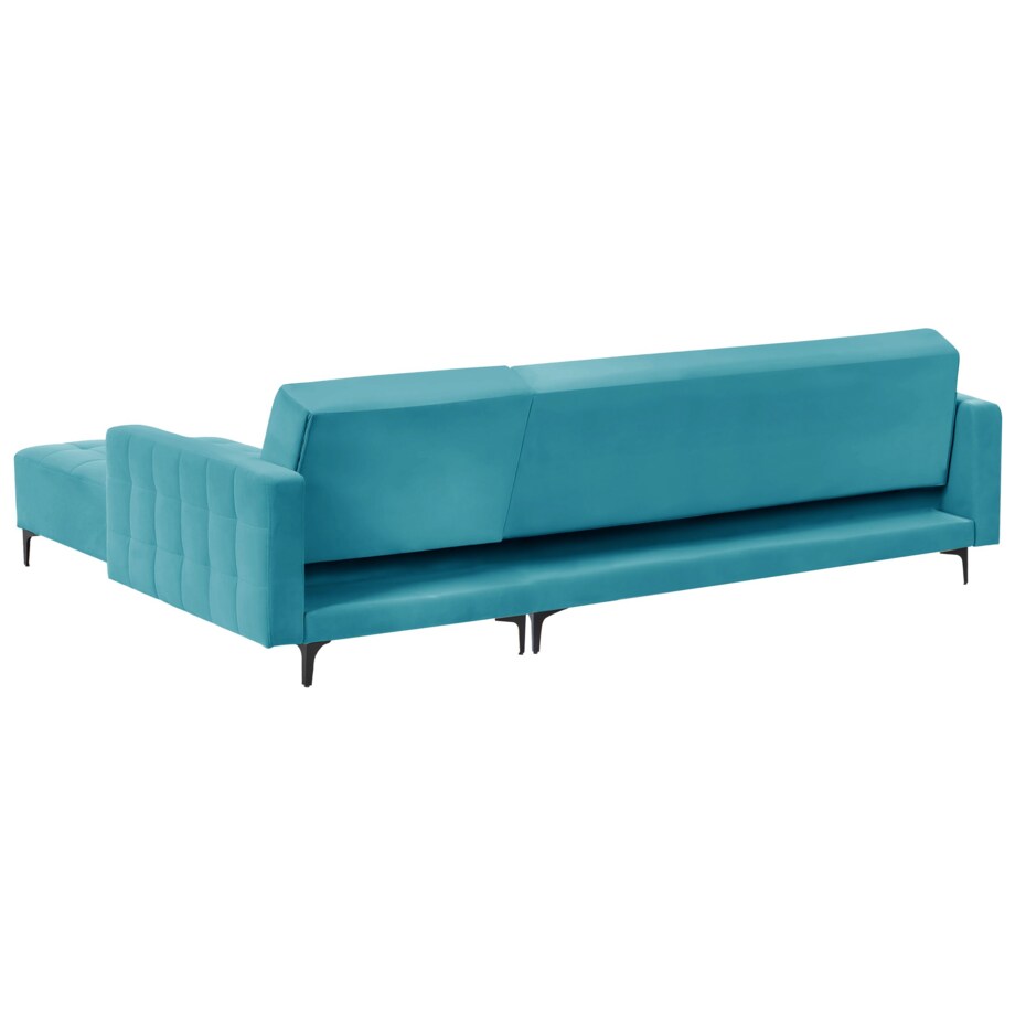 Sofa rozkładana lewostronna welurowa z otomaną morska ABERDEEN