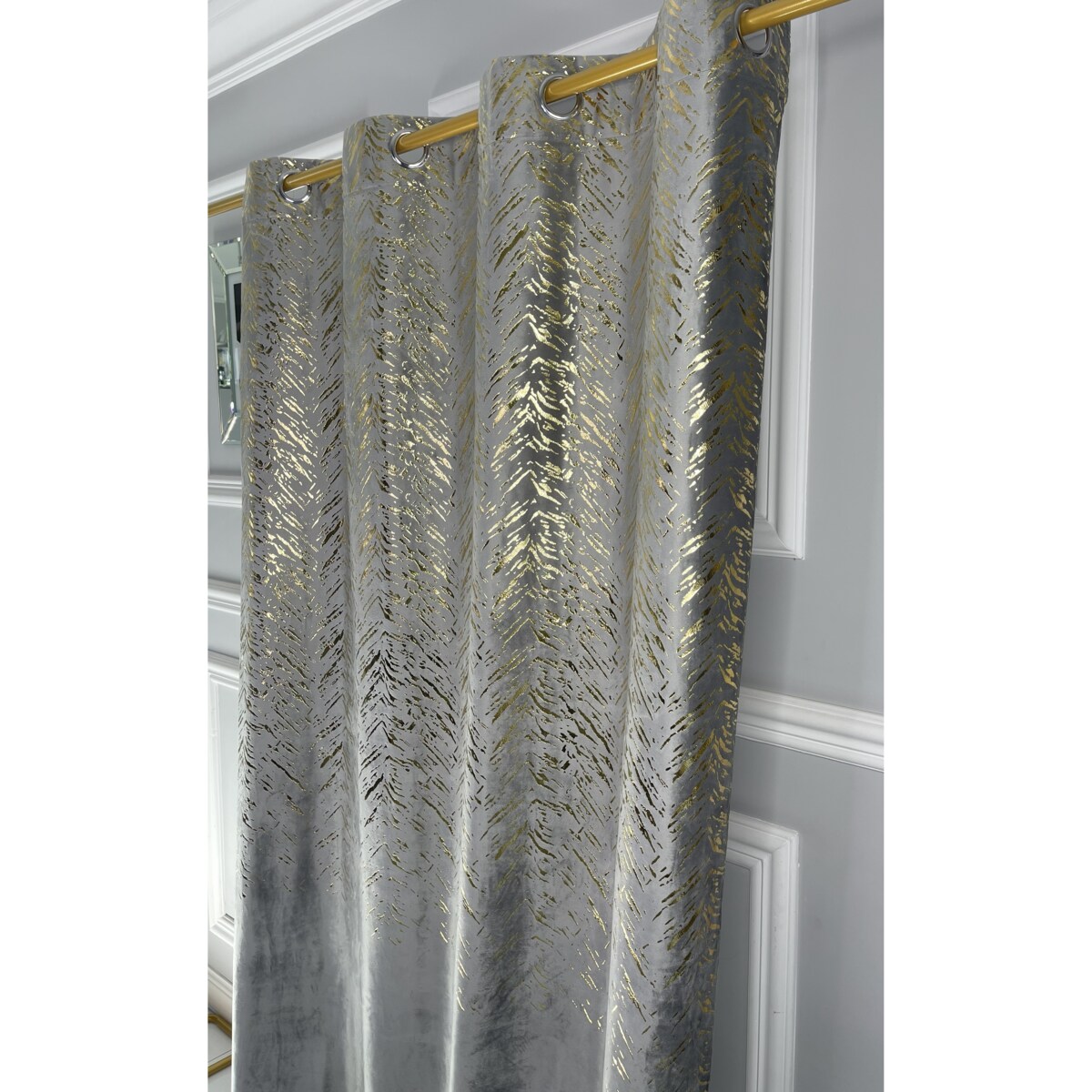 zasłona welurowa "velvet glow" złoty print 140x250 cm szary