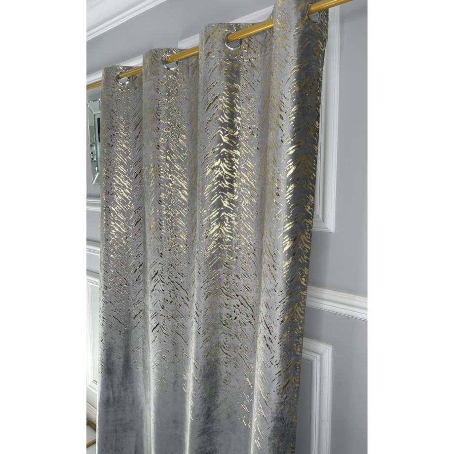 zasłona welurowa "velvet glow" złoty print 140x250 cm szary