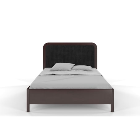 Tapicerowane łóżko drewniane bukowe Visby MODENA BC z wysokim zagłówkiem / 140x200 cm, kolor palisander, zagłówek Casablanca 2316 (skrzynia na pościel)