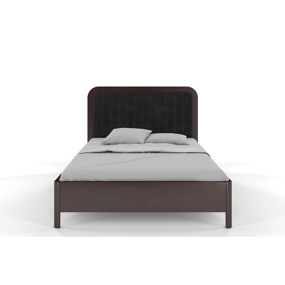 Tapicerowane łóżko drewniane bukowe Visby MODENA BC z wysokim zagłówkiem / 140x200 cm, kolor palisander, zagłówek Casablanca 2316 (skrzynia na pościel)