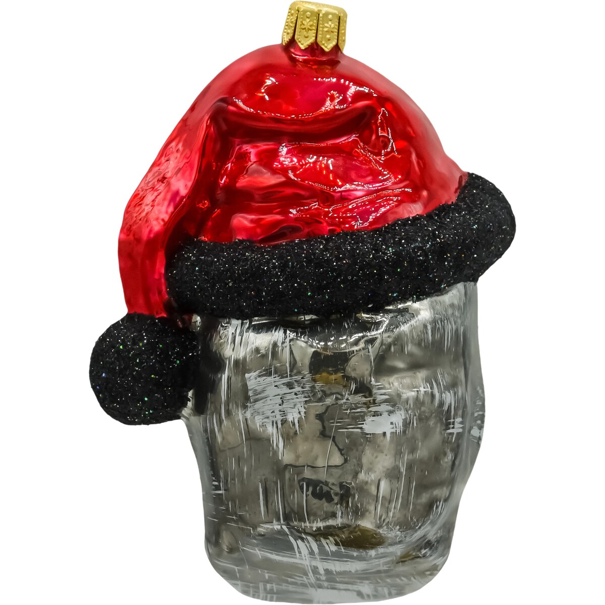 Bombka choinkowa: Czaszka Halloween w czapce Świętego Mikołaja: szara