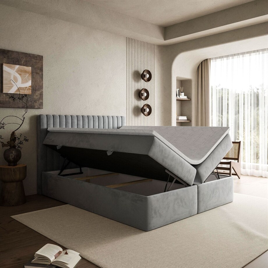 Łóżko kontynentalne JANELLE z materacem bonellowym, 180x200, MV 2218, topper