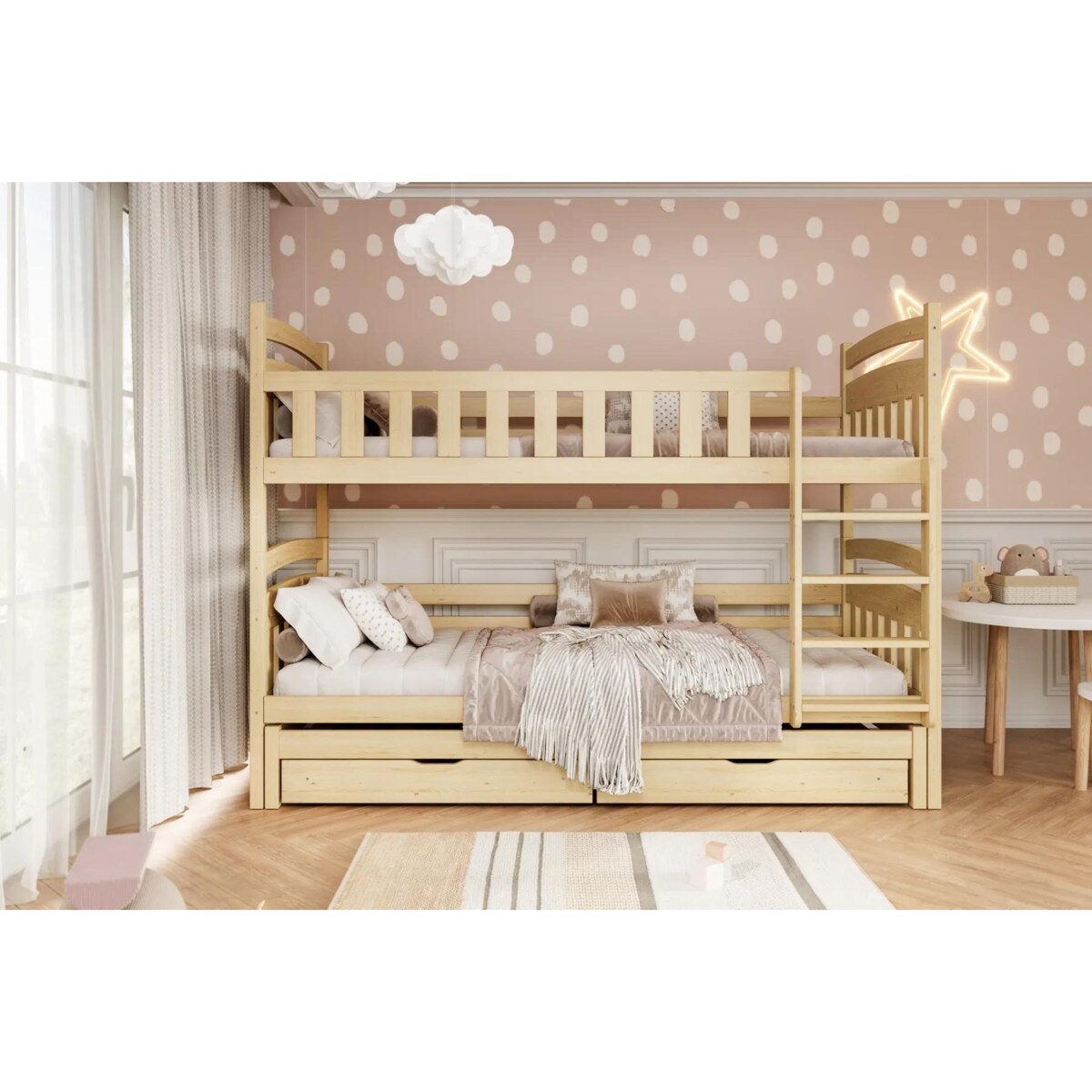 Łóżko piętrowe JULITA 180x80 sosna lakierowana drewniane