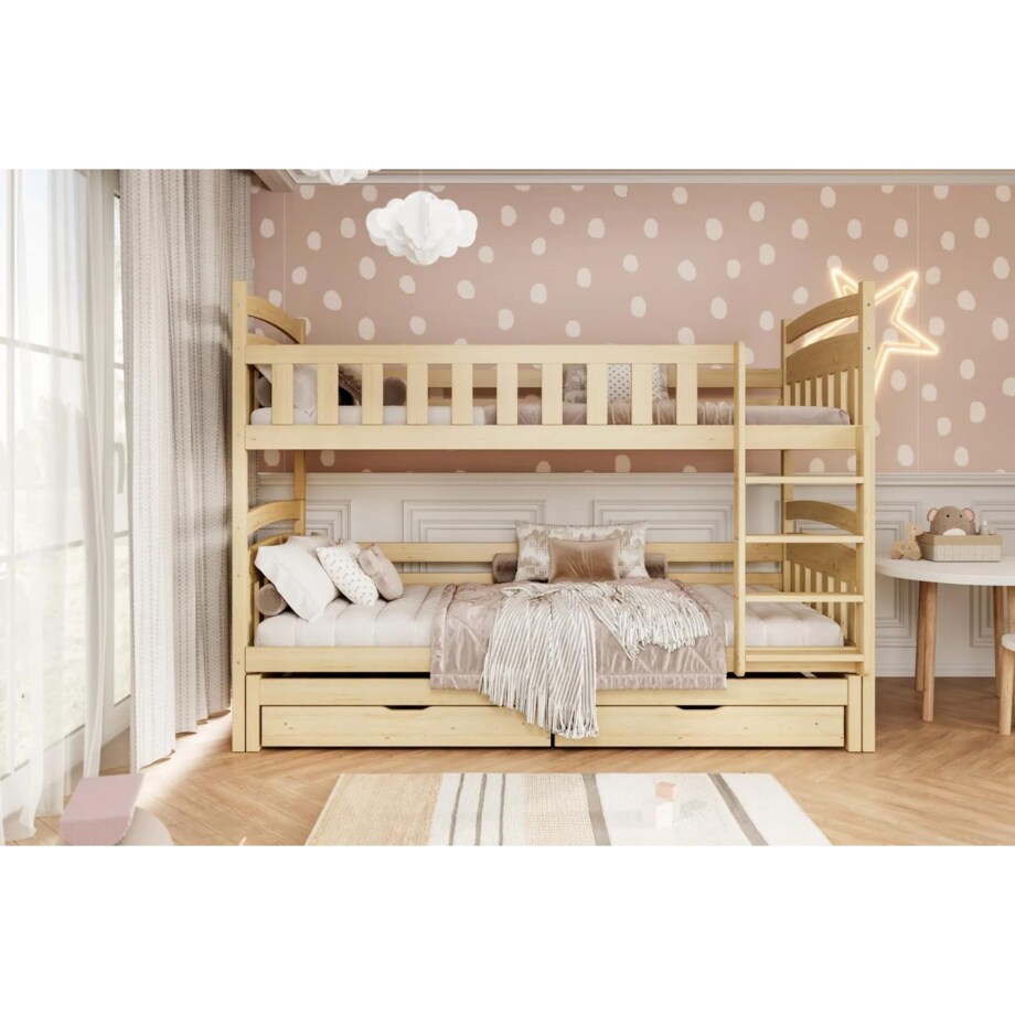 Łóżko piętrowe JULITA 180x80 sosna lakierowana drewniane
