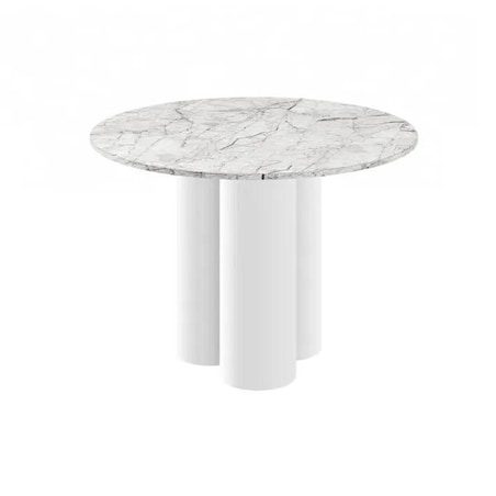 Stół okrągły RAVEO 100x100 biały marmur venatino/biały połysk