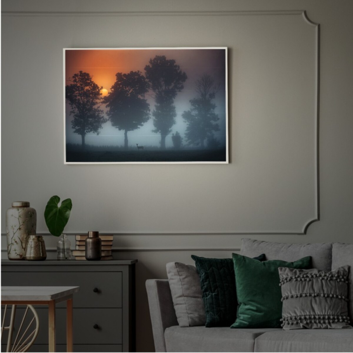OBRAZ PODŚWIETLANY LED SARNA ramka czarna CANVAS SLIM 40x50cm + zasilacz
