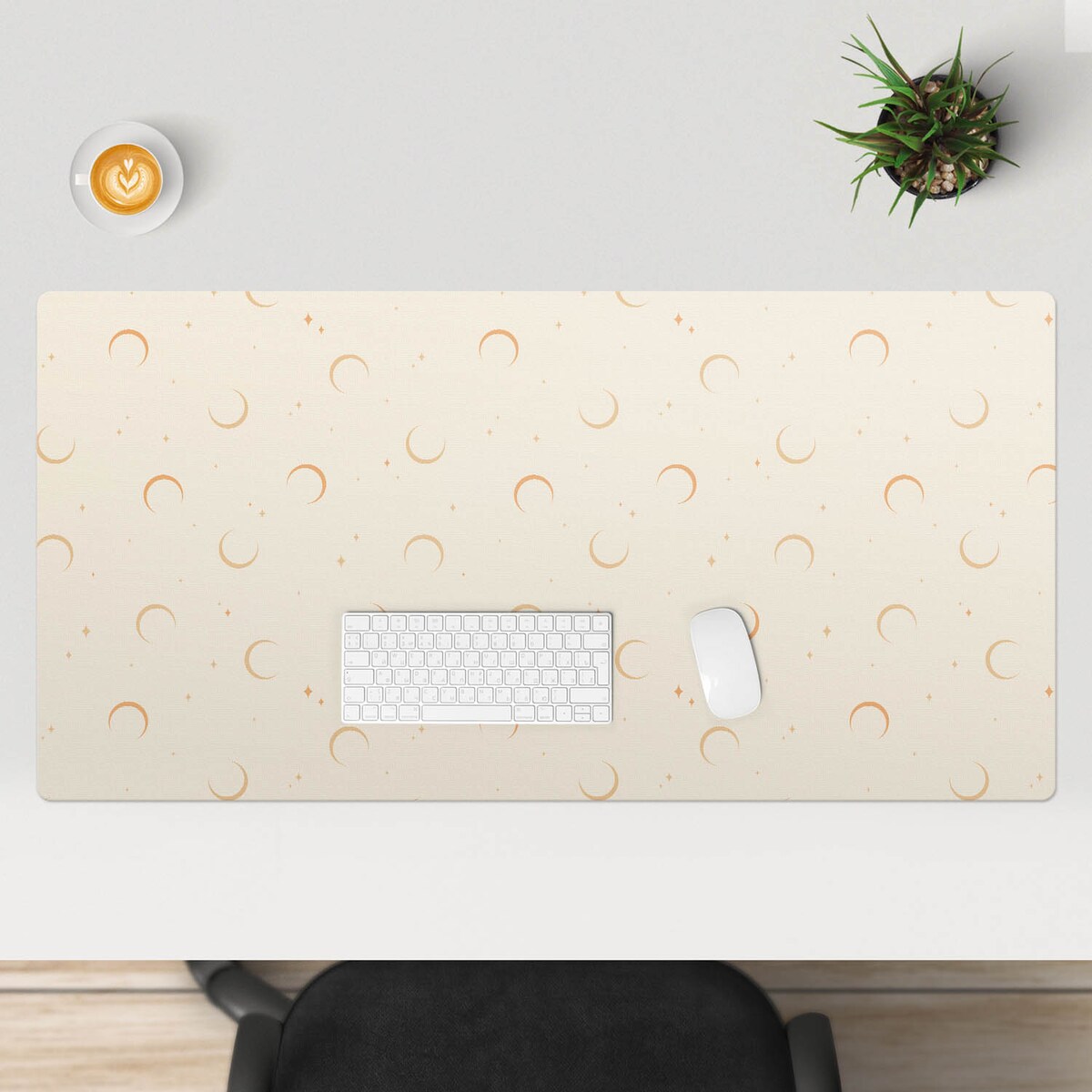 Kremowa mata na biurko Księżyce i gwiazdki, 120x60 cm