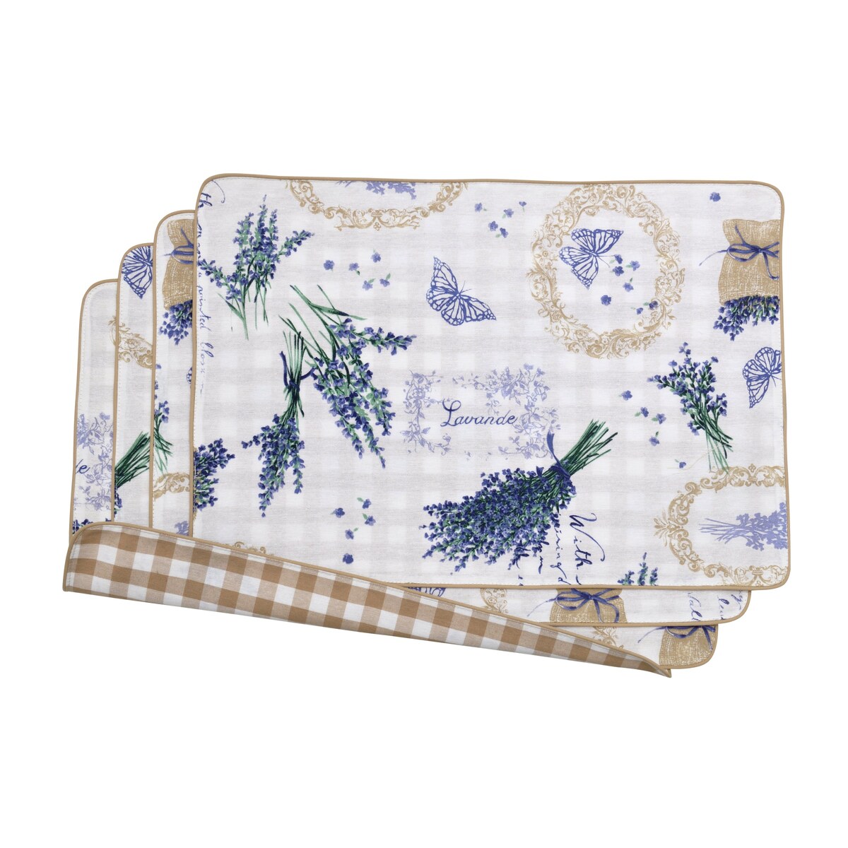 Podkładki dwustronne Lavender & Beige Gingham - 6 sztuk