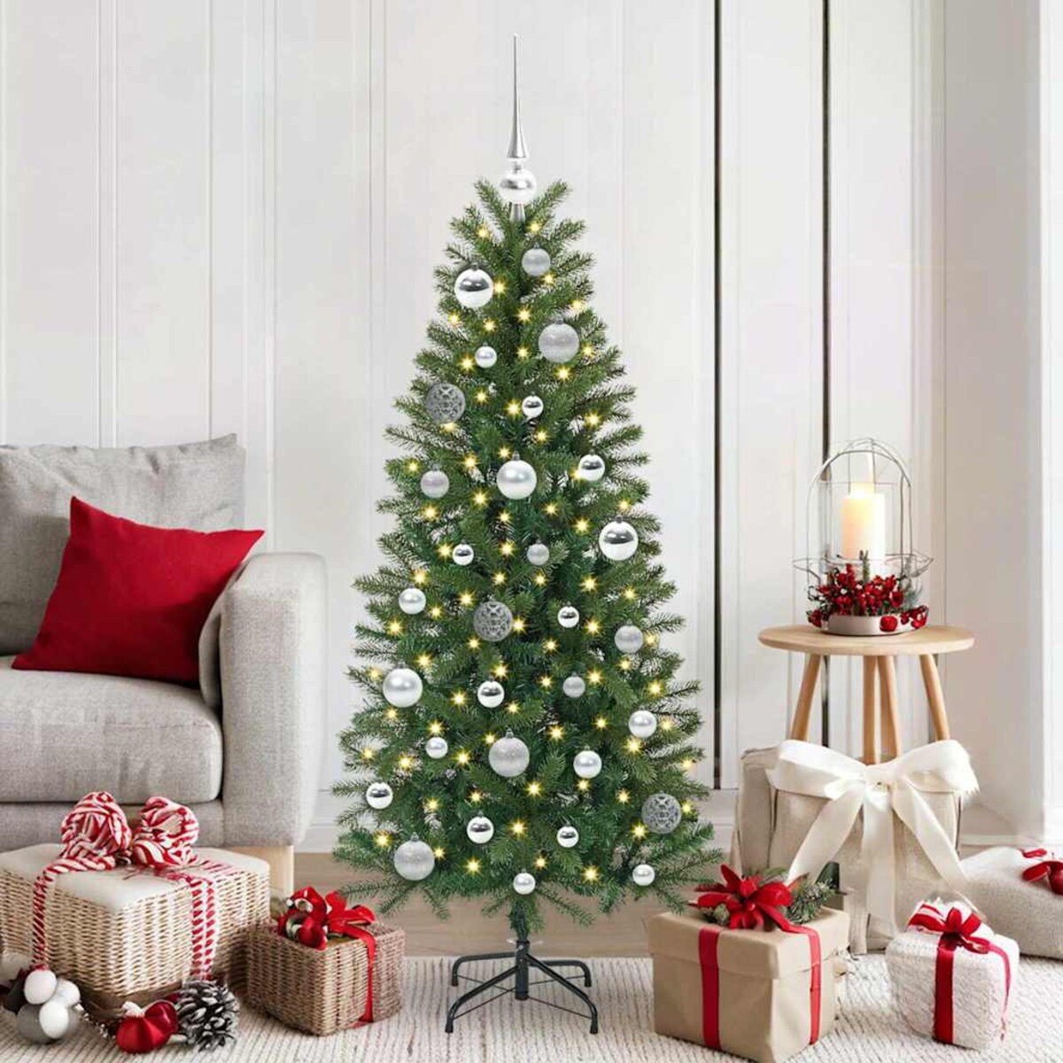 vidaXL Zestaw Bombek Choinkowych 61 pcs Srebrny Z tworzywa sztucznego