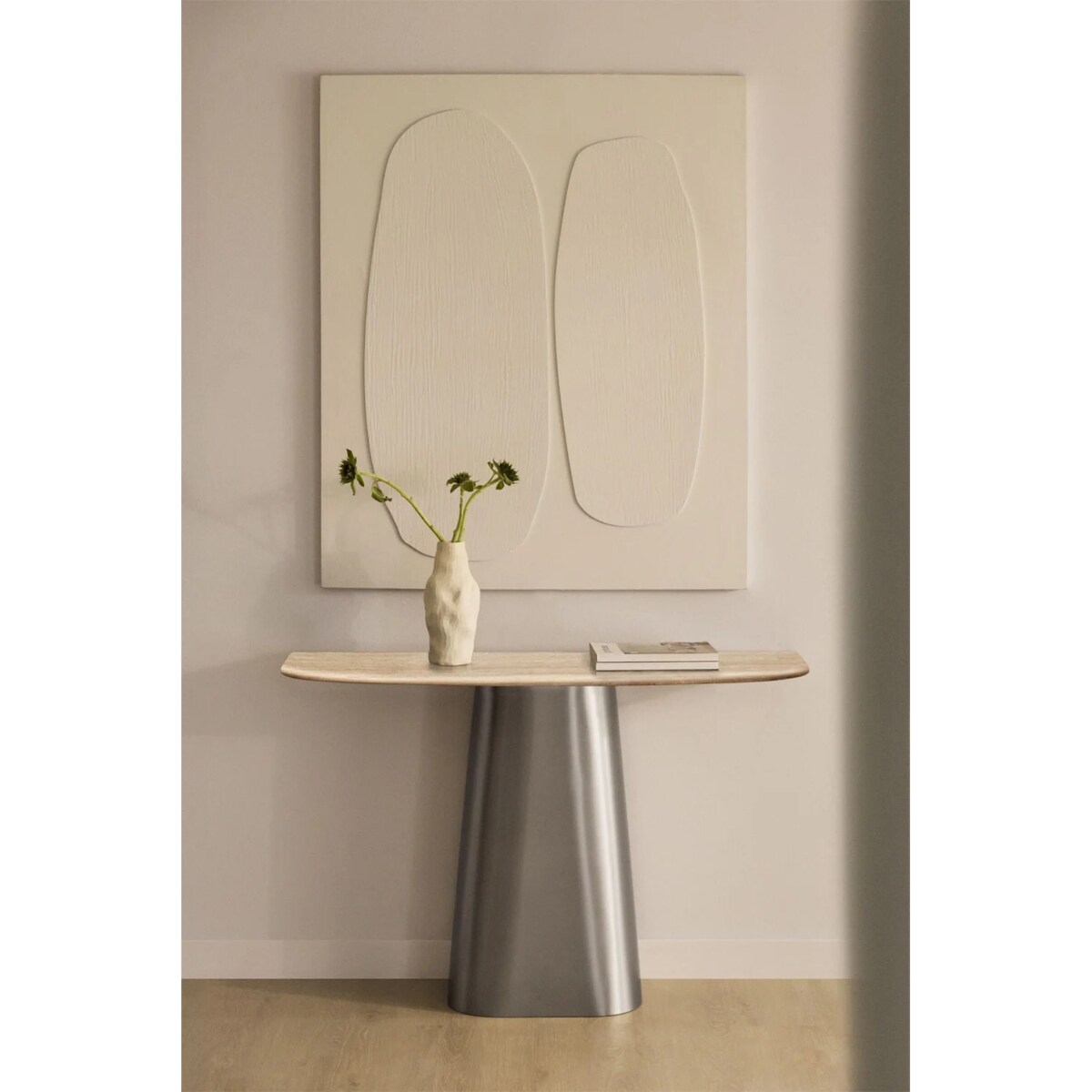 Konsola 120x40 cm z trawertynu i stali nierdzewnej Moreila