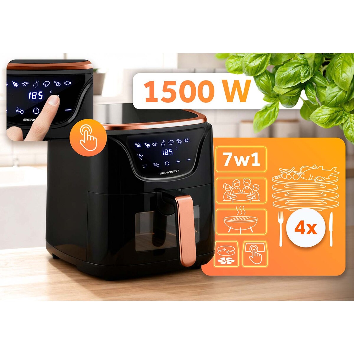 Frytkownica beztłuszczowa AIR FRYER 5l 1500w Berdsen