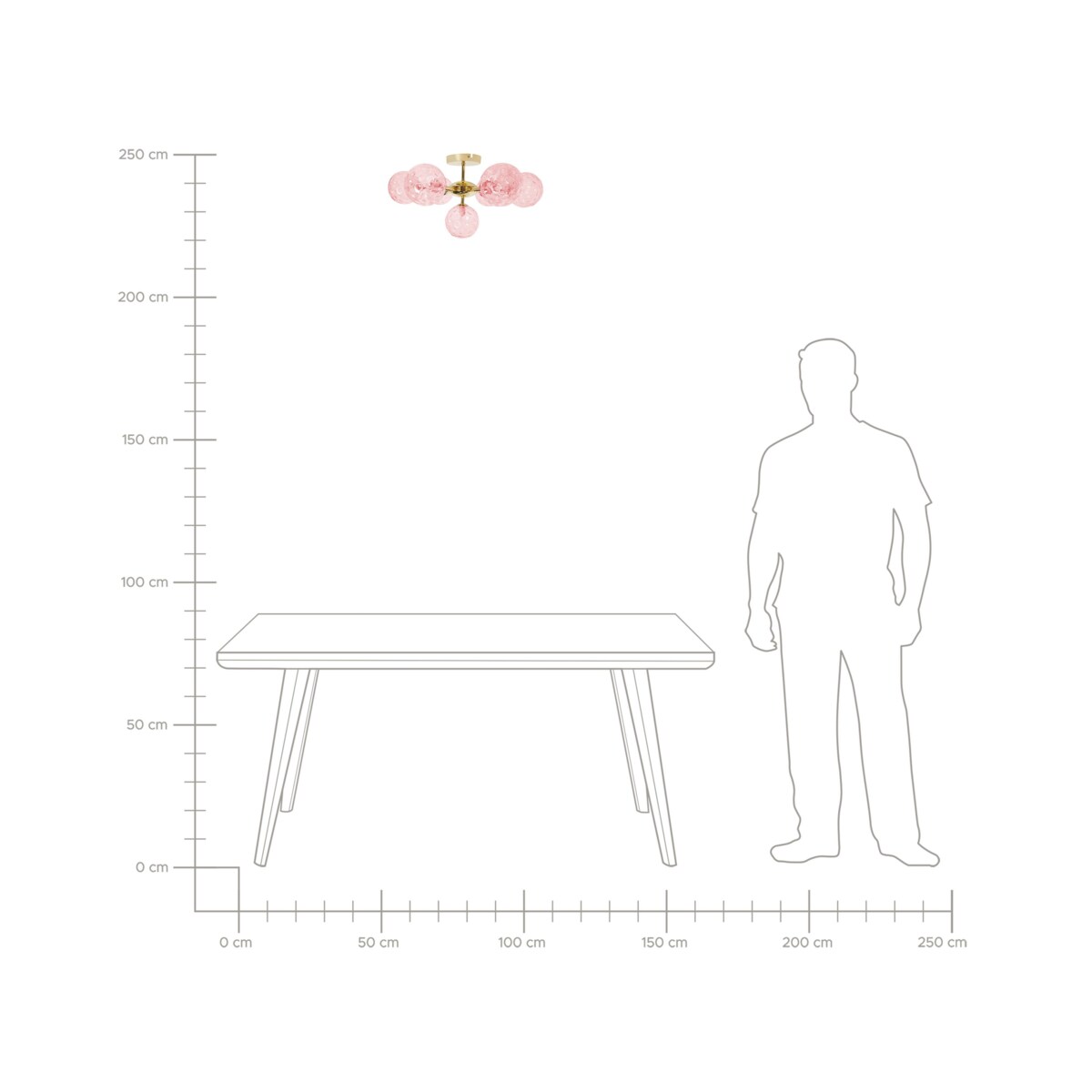Lampa 7-punktowa szklana różowa ANADYR
