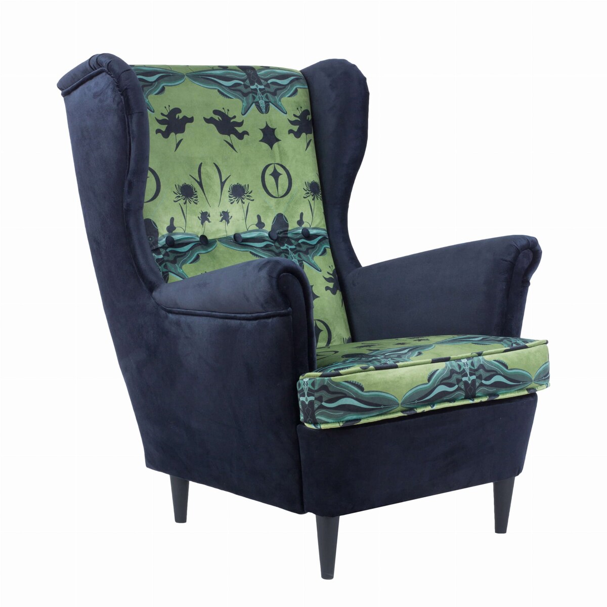 Fotel uszak Richmond velvet – elegancki fotel wypoczynkowy do salonu i sypialni z autorskim wzorem