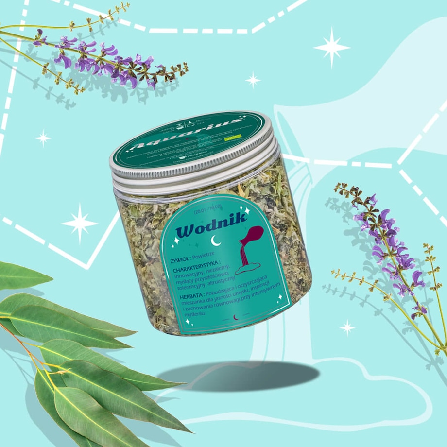 Herbata Zodiakalna WODNIK - herbaciany susz napar ziołowa mieszanka na astrologiczny prezent upominek podarunek dla osoby ze znakiem zodiaku WODNIKA