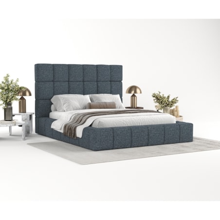 Łóżko tapicerowane SKIATHOS 160x200 z pojemnikiem, Granatowy, tkanina Modesto 485