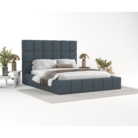 Łóżko tapicerowane SKIATHOS 160x200 z pojemnikiem, Granatowy, tkanina Modesto 485
