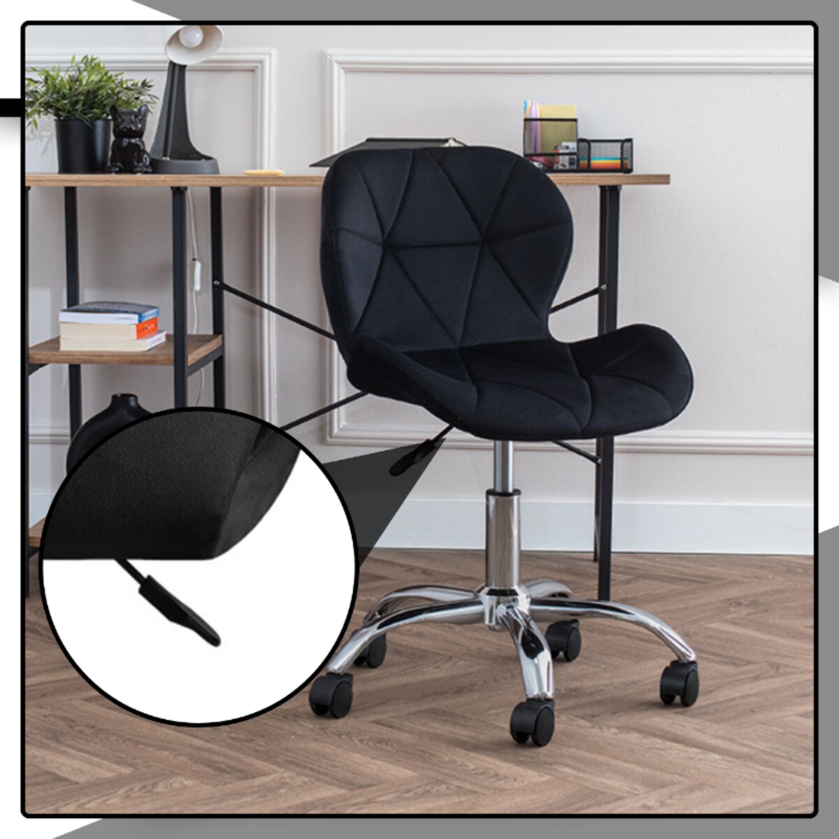 Krzesło biurowe obrotowe fotel czarny młodzieżowy welurowy