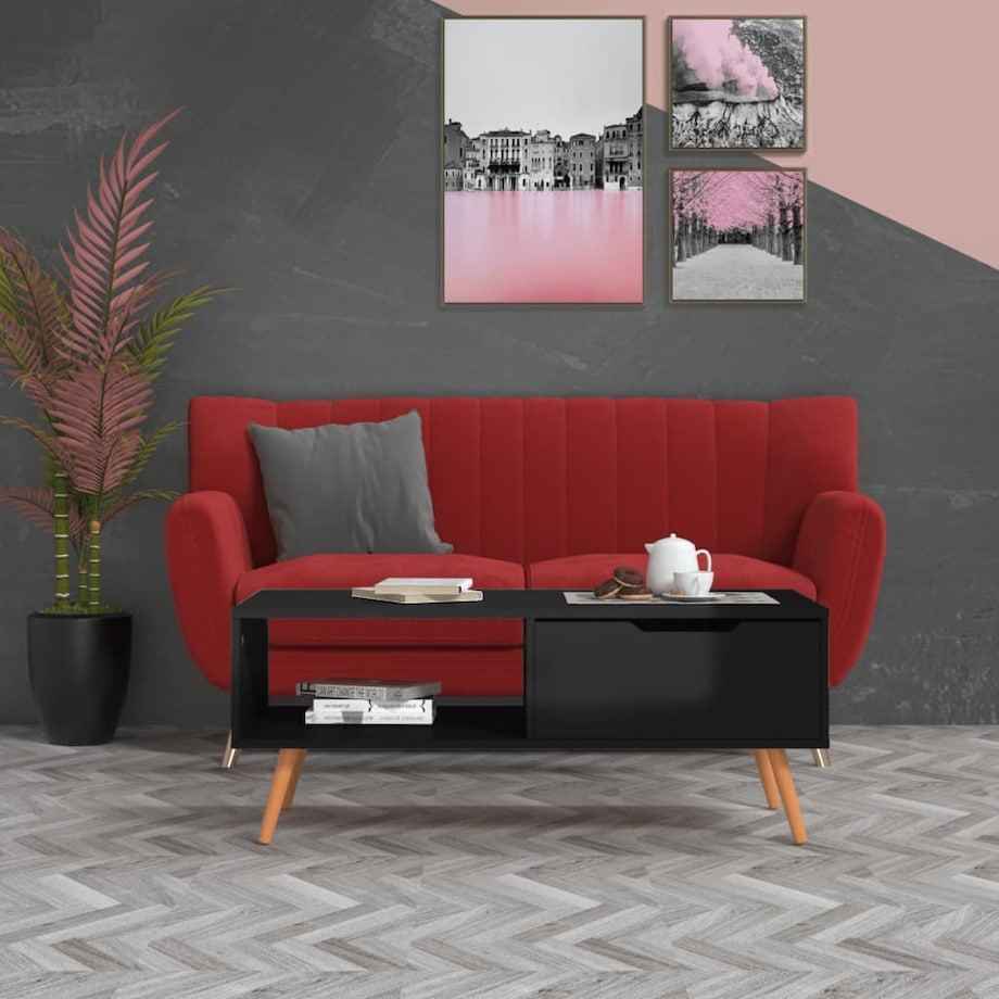 vidaXL Stolik kawowy, wysoki połysk, czarny, 100x49,5x43 cm