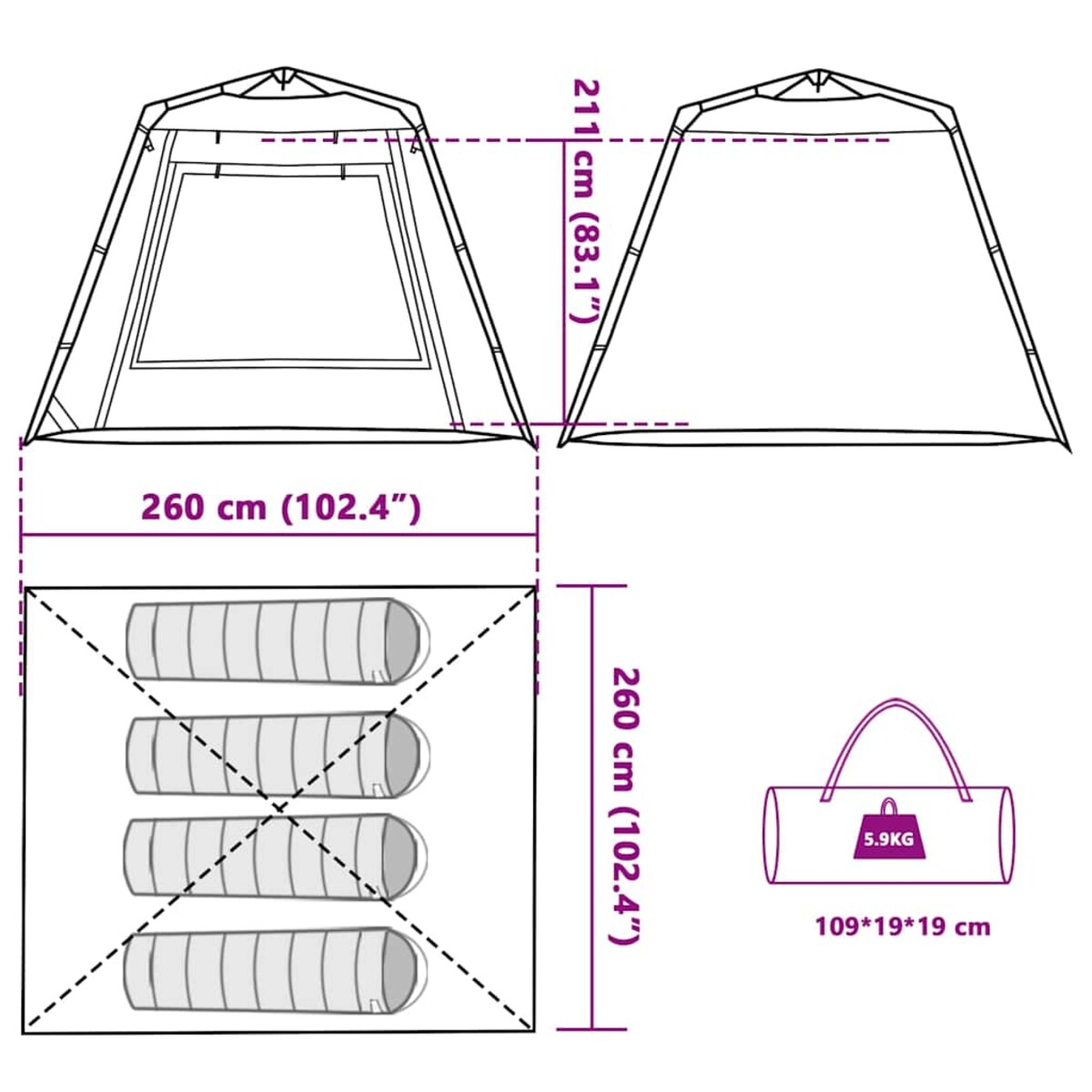 vidaXL Namiot wędkarski, 4-os., moro, szybkie rozkładanie