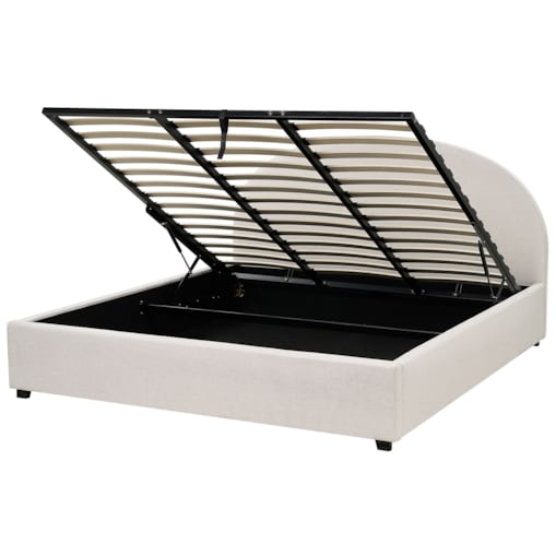 Łóżko z pojemnikiem tapicerowane 180 x 200 cm złamana biel VAUCLUSE