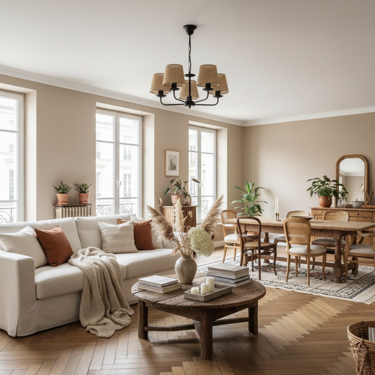 lampa wisząca boho 5 punktowa czarna edylit abażury z juty