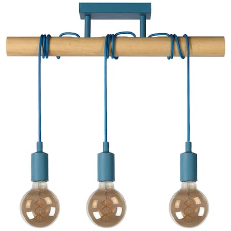 Dziecięca LAMPA wisząca PAULIEN 08127/03/35 Lucide drewniana OPRAWA zwis belka niebieska