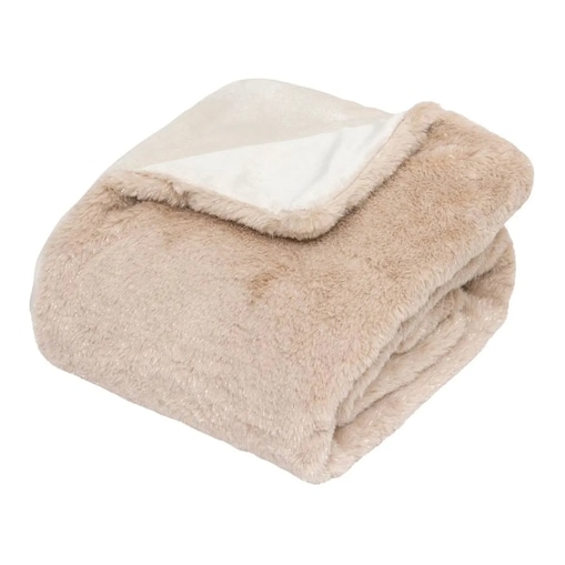 Pled koc pluszowy beżowy ze srebrną nitką 130x180 cm