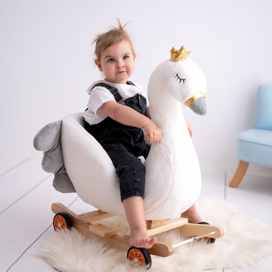 Bujak Łabędź |2w1! Bujak i jeździk | Zabawka dla dzieci | Prezent | Chodzik | Bujak | 12 m + | Interaktywna zabawka | Pierwsze urodziny | Roczek | Łabędź | Happy Hippo