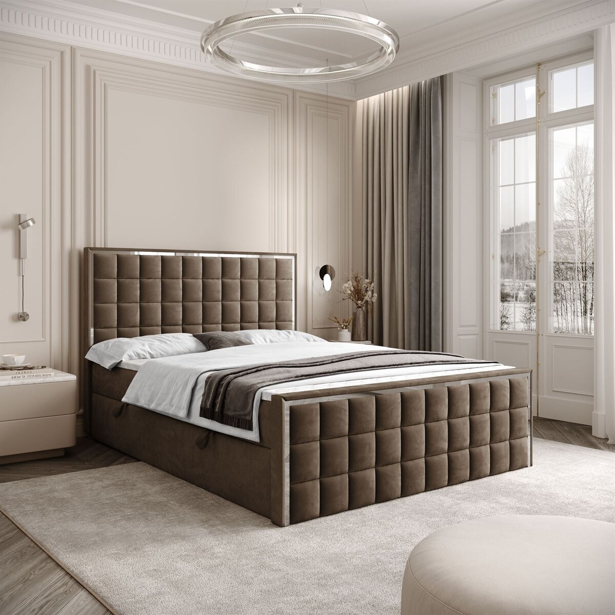 Łóżko kontynentalne ISADORA II SILVER, pojemnik na pościel, 140x200, RV 196, topper