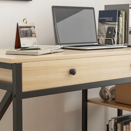 Biurko komputerowe loft industrialne szuflada półki jasny dąb skandynawski