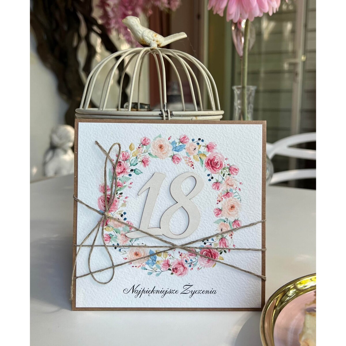 Wyjątkowa ręcznie robiona kartka na 18-ste urodziny, osiemnastka, pomysł na prezent życzenia na osiemnastkę dla chłopaka od matki chrzestnej