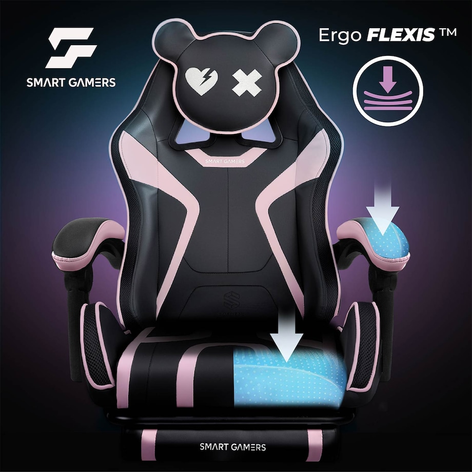 Fotel gamingowy obrotowy dla gracza podnóżek Sofotel Specter czarno-różowy