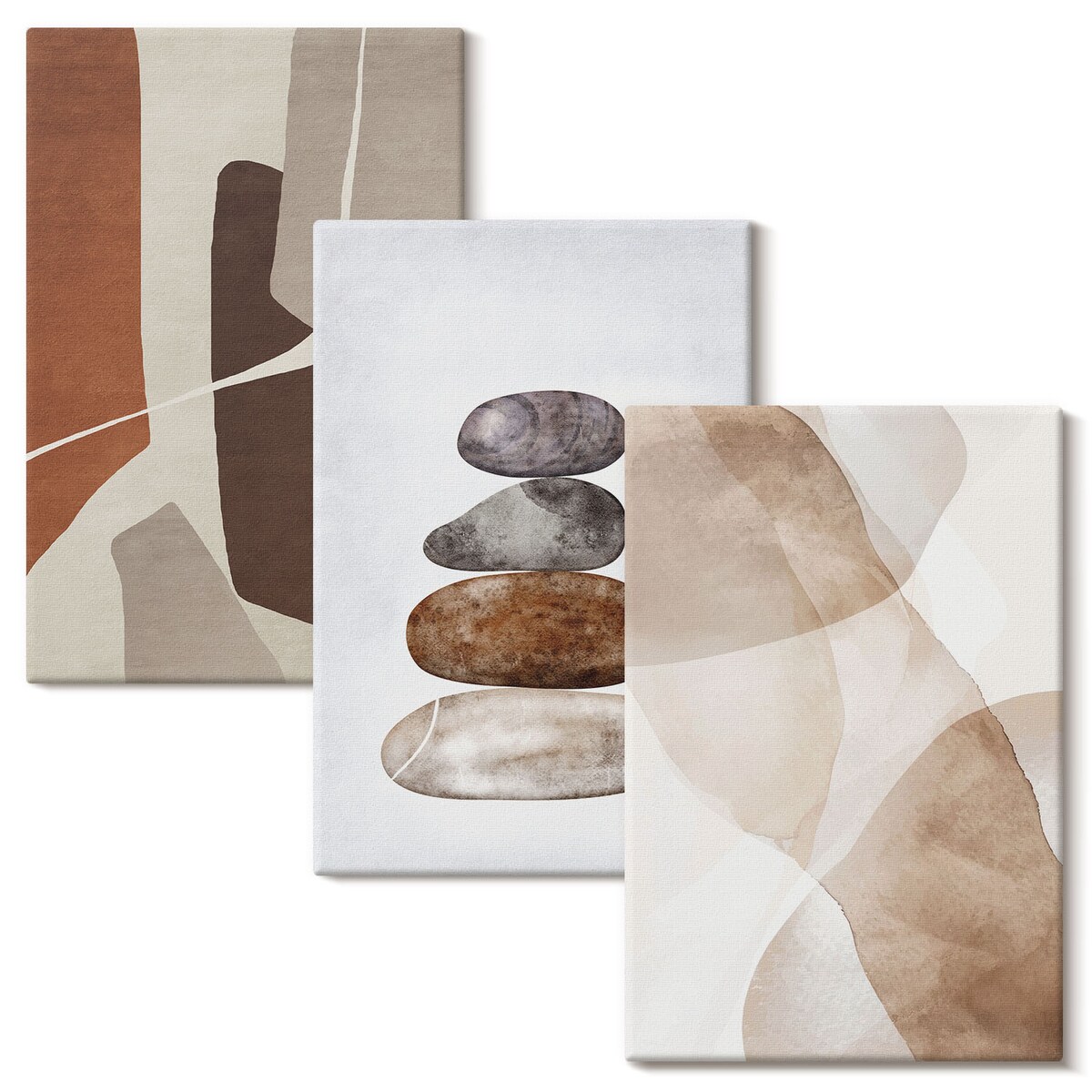 Zestaw 3 dużych obrazów na płótnie - Malarstwo abstrakcyjne nowoczesne - pomarańczowy