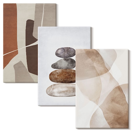 Zestaw 3 dużych obrazów na płótnie - Malarstwo abstrakcyjne nowoczesne - pomarańczowy