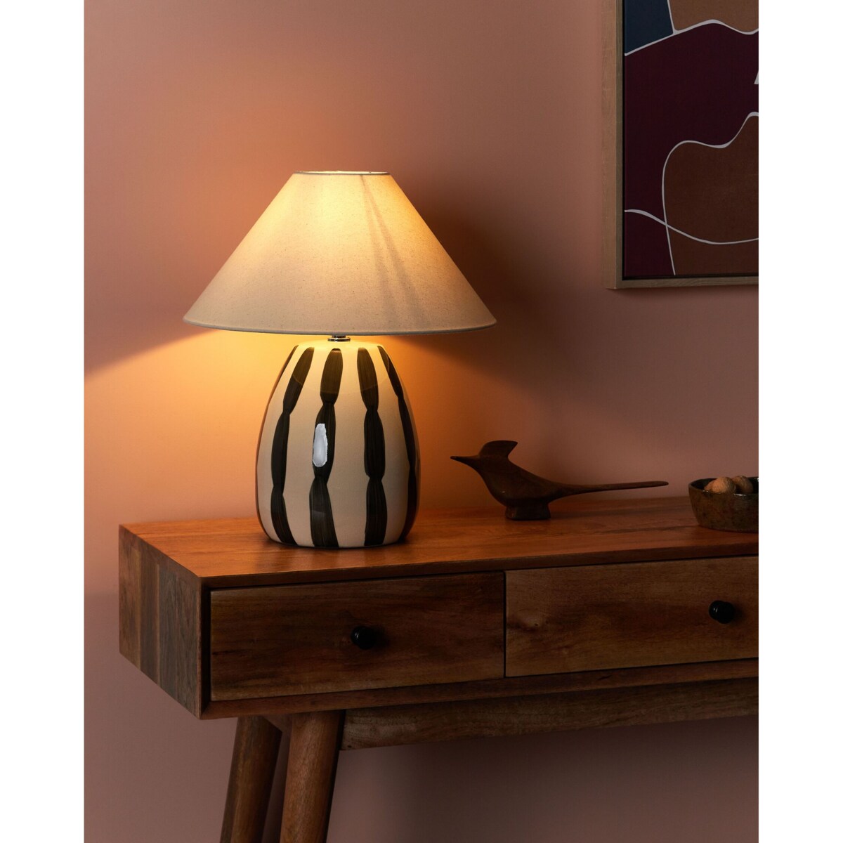 Lampa stołowa ceramiczna beżowo-czarna LUCHETTI