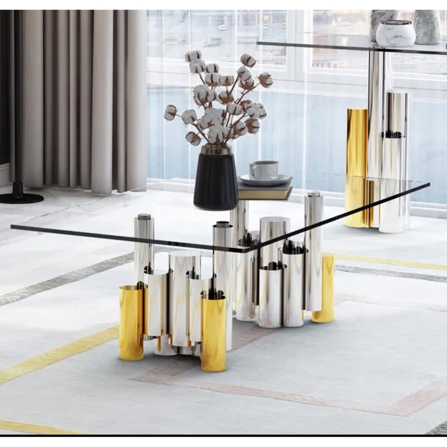 Stolik kawowy nowojorski złoto-srebrny / ława Mediolan Premium 130x70x40