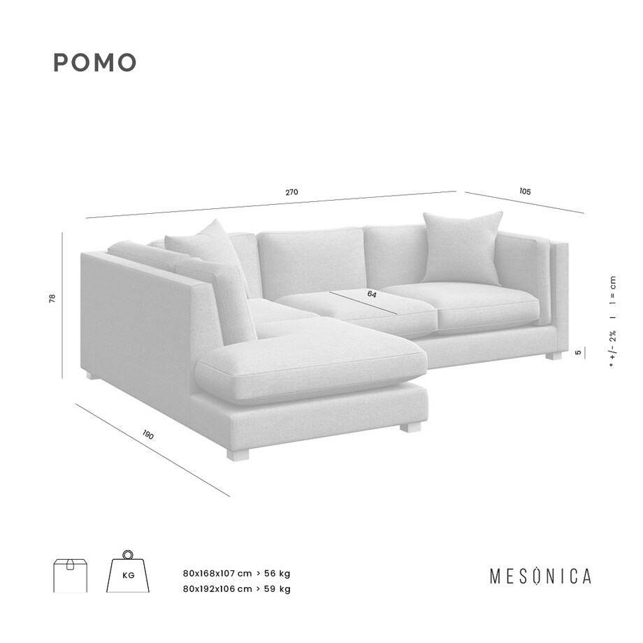 Pomo sofa narożna lewa Jasnoszara