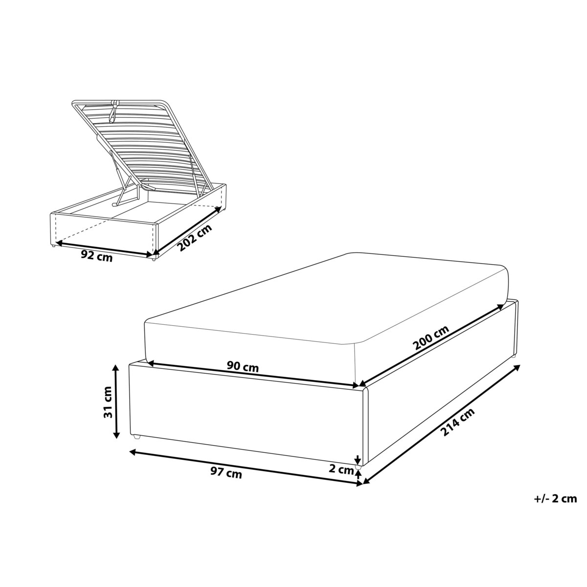 Łóżko z pojemnikiem bez zagłówka Boucle DINAN 90 x 200 cm Beżowoszary